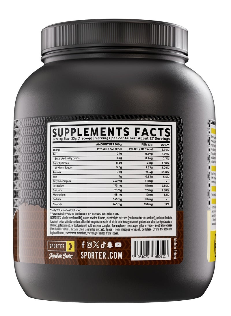 Sporter Casein Protein, Micellar Casein, Slow-Digesting, 25.4g Protein per Serving, 1.9 lbs, Muscle Recovery (900g, Chocolate) - Image 2